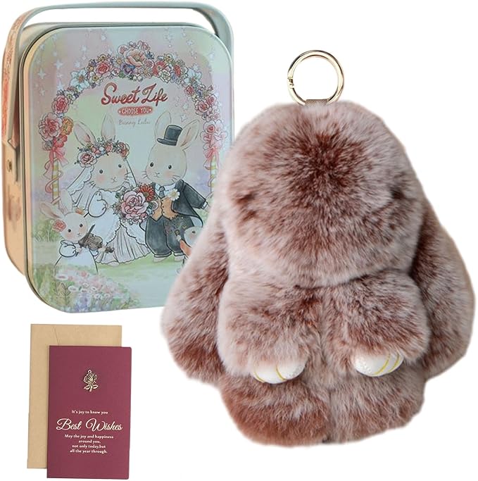 Bunny Keychain with Tin - Soft Bunny PomPom Charms