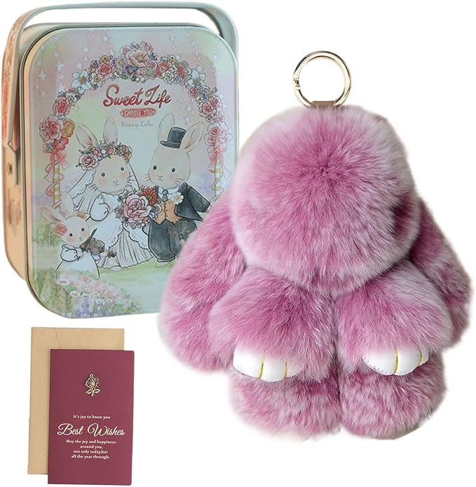 Bunny Keychain with Tin - Soft Bunny PomPom Charms