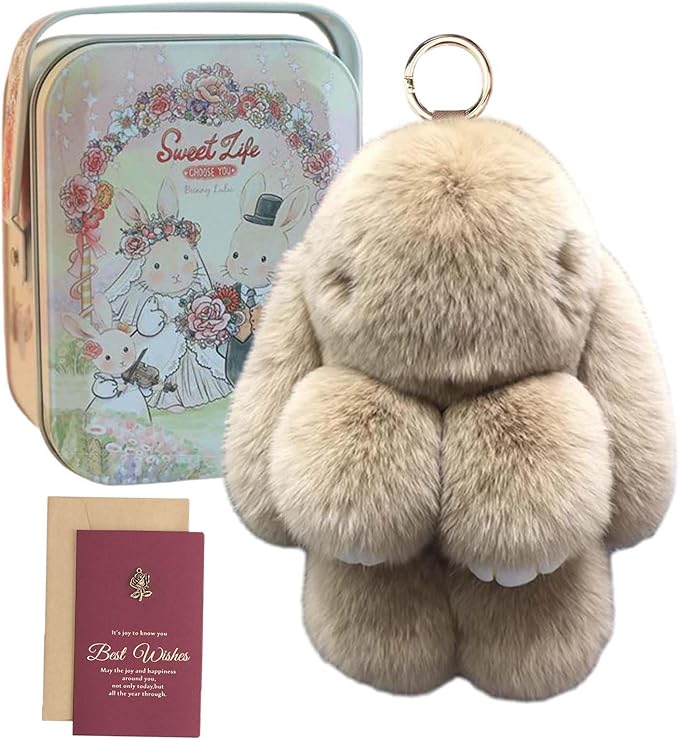 Bunny Keychain with Tin - Soft Bunny PomPom Charms