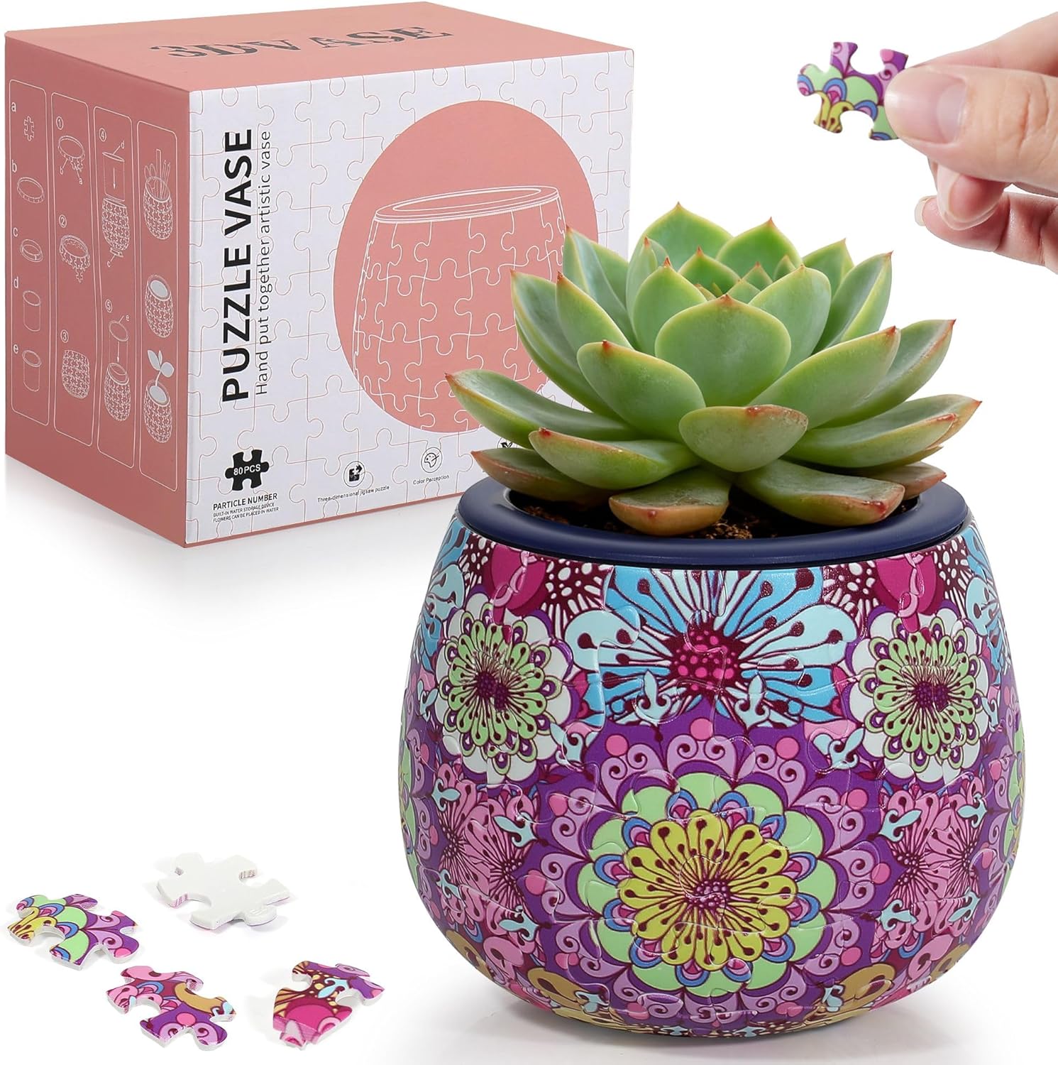 Pink Floral Ornament 3D Puzzle Flower Pot Planter 80 Pieces