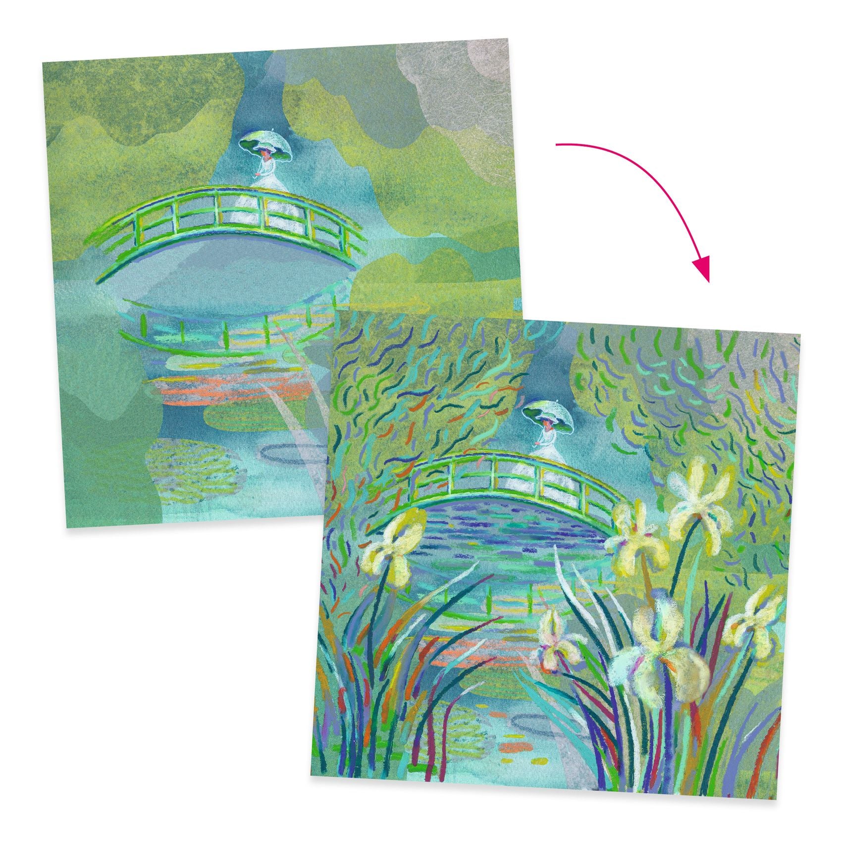 Monet Water Lilies Oil Pastel Triptych by Djeco | Art Kit for