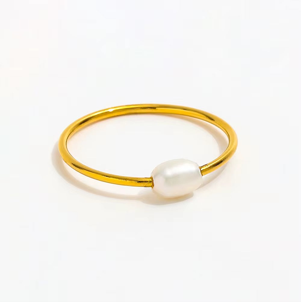 Single Freshwater Pearl Ring Stainless Steel
