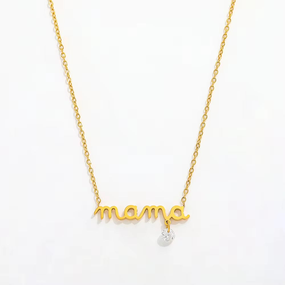 Mama with Zirconia Stainless Steel Necklace