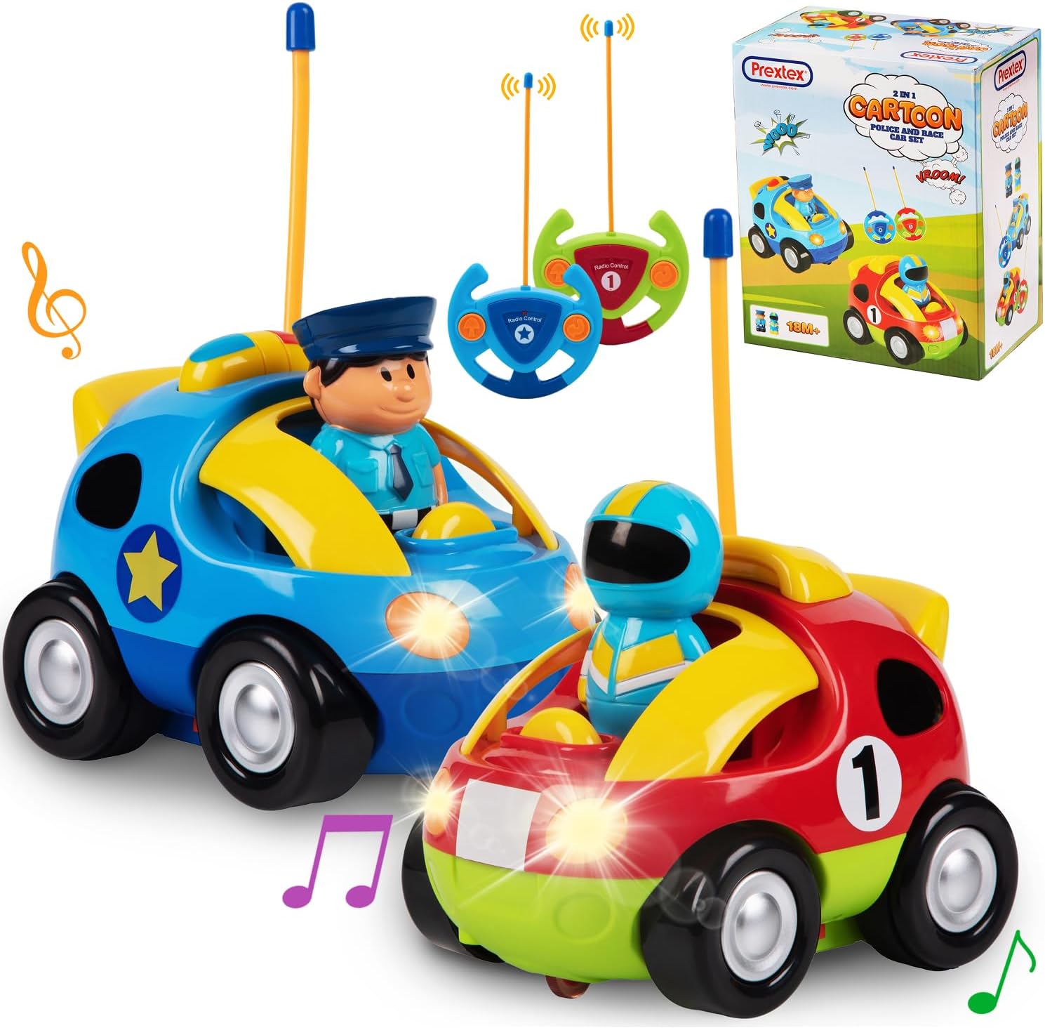 2-Pack Police and Race Car Toddler Toys - RC Remore Control Cars