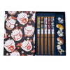 5 Ceramic Neko Cats Rest with 5 Pair Japanese Asian Bamboo Chopsticks Set In Gift Box Packaging