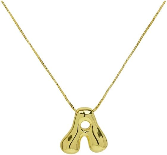 Chunky Bubble Initial Letter Necklace for Women Teen Girls Boys Men Balloon Statement Dainty Alphabet Personalized Jewelry