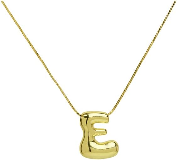 Chunky Bubble Initial Letter Necklace for Women Teen Girls Boys Men Balloon Statement Dainty Alphabet Personalized Jewelry