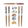 5 Ceramic Neko Cats Rest with 5 Pair Japanese Asian Bamboo Chopsticks Set In Gift Box Packaging