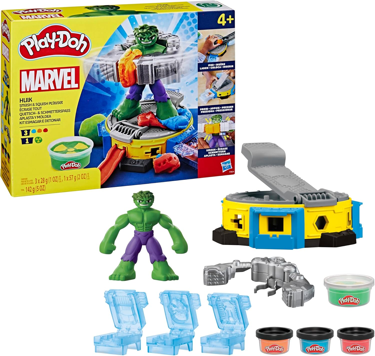 Marvel Hulk Smash & Squish Kids Playset with Bendy Action Figure and Accessories Play-Doh