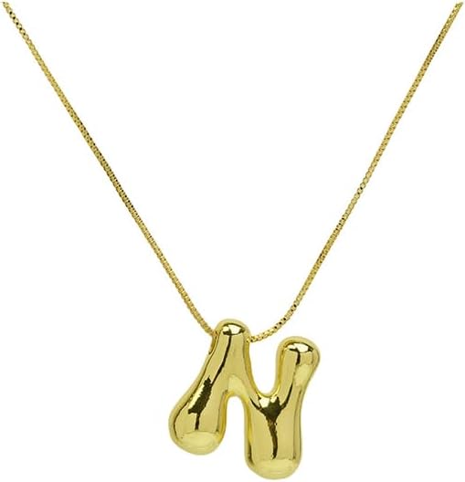 Chunky Bubble Initial Letter Necklace for Women Teen Girls Boys Men Balloon Statement Dainty Alphabet Personalized Jewelry