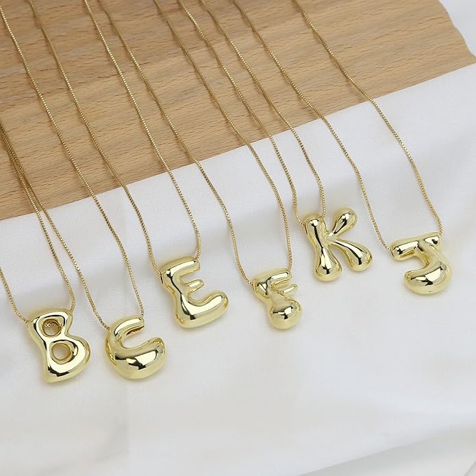Chunky Bubble Initial Letter Necklace for Women Teen Girls Boys Men Balloon Statement Dainty Alphabet Personalized Jewelry