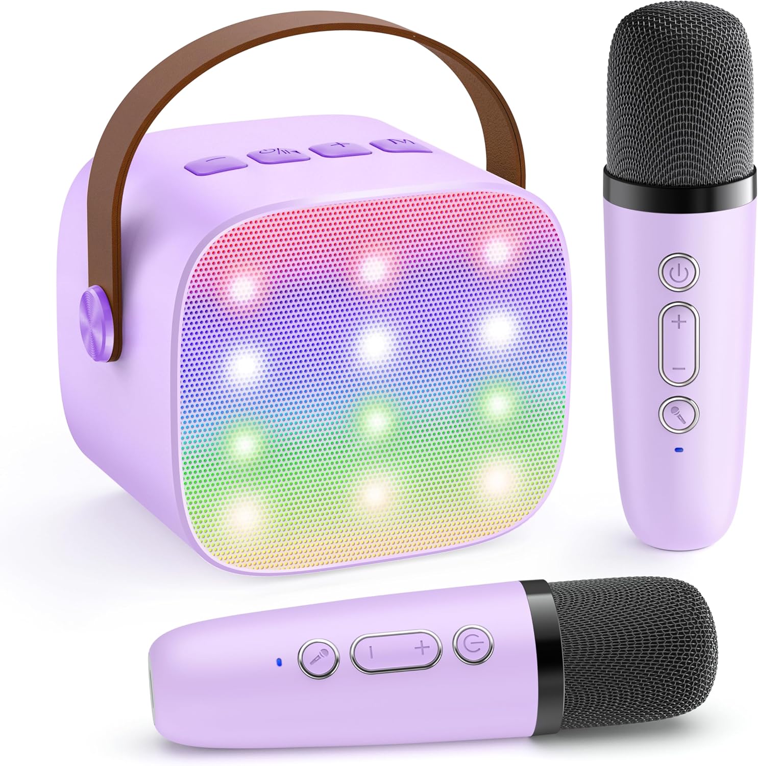 Mini Karaoke Machine for Kids Adults, Bluetooth Speaker with 2 Wireless Microphones