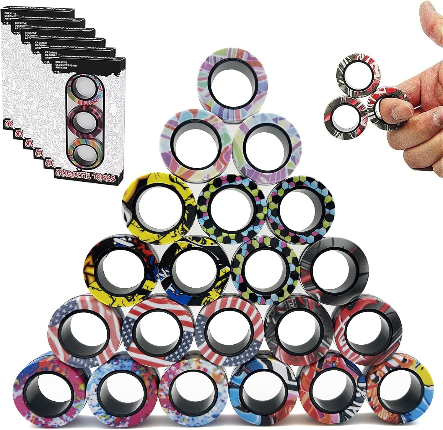 3-pack magnetic fidget rings