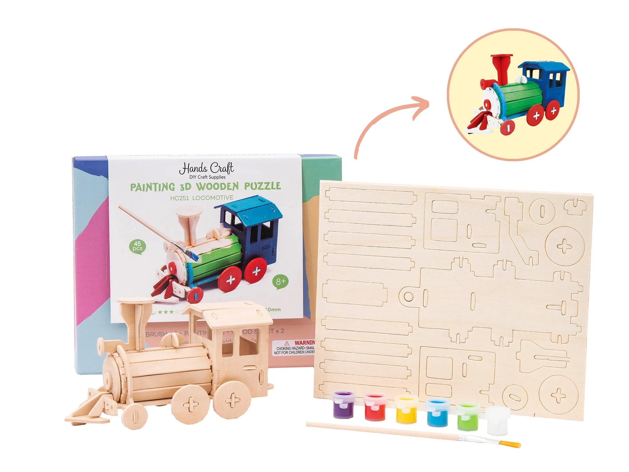 Locomotive - 3D Wooden Puzzle Paint Kit - Hands Craft