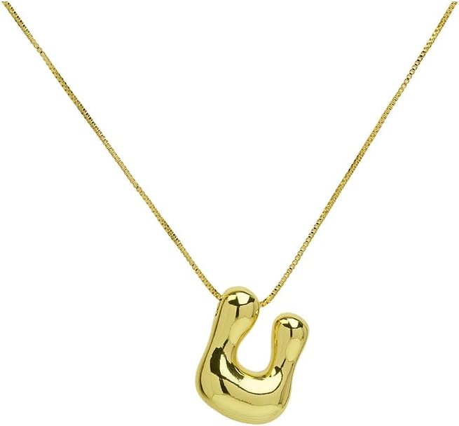 Chunky Bubble Initial Letter Necklace for Women Teen Girls Boys Men Balloon Statement Dainty Alphabet Personalized Jewelry